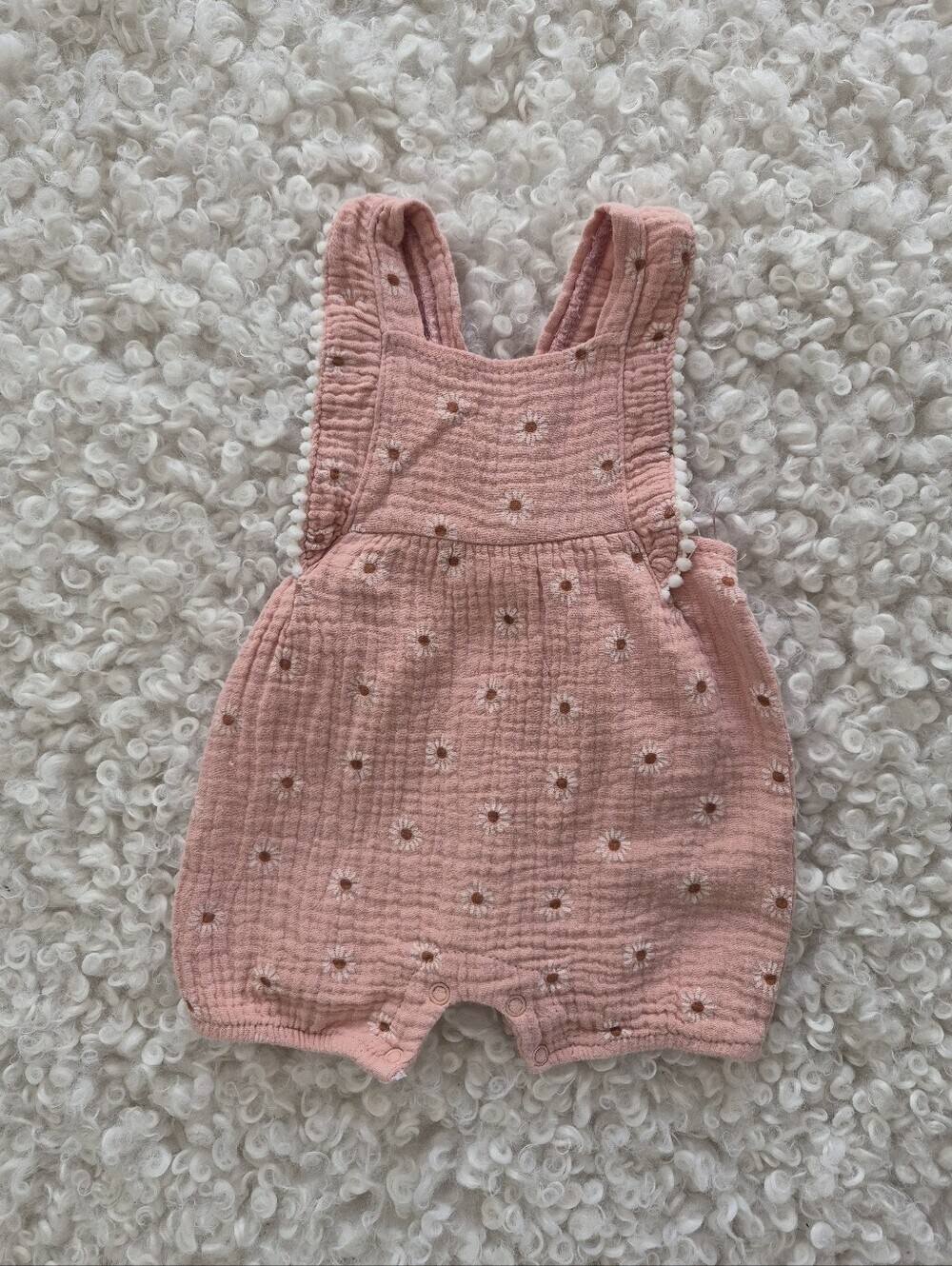 ​Emily and Oliver Pink Baby Girl Gauze Daisy Romper Coquette Boho 0-3M